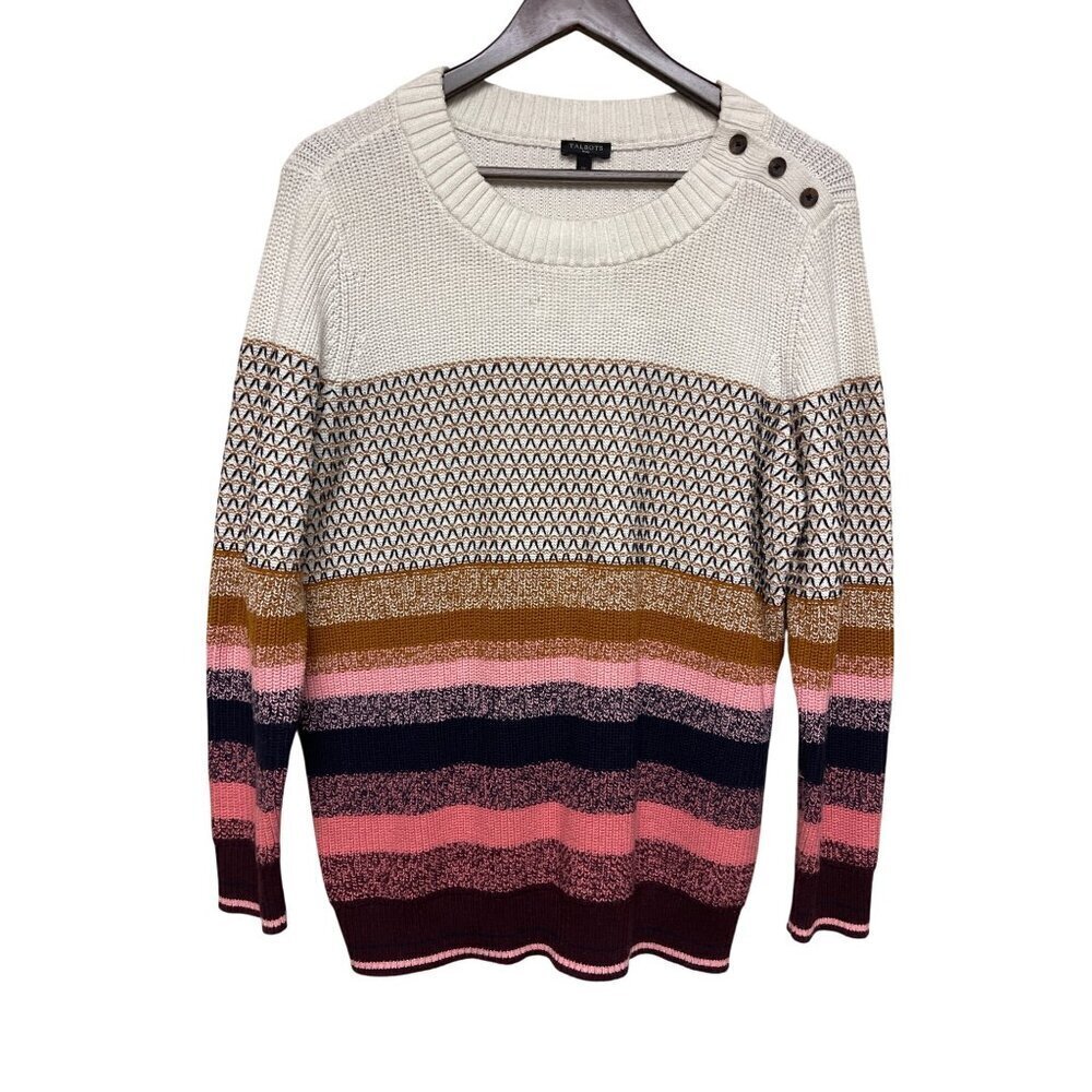 Talbots Women's Textured Stripe Thermolite Elbow Patch Sweater Plus Size 1X
